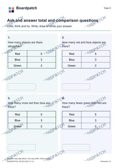 Worksheet preview: Ask and answer total and comparison questions