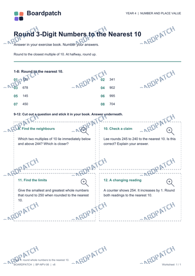 Worksheet preview: Round 3-Digit Numbers to the Nearest 10