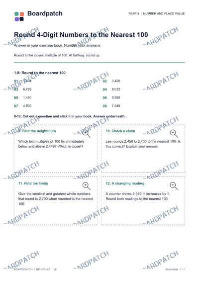 Worksheet preview: Round 4-Digit Numbers to the Nearest 100