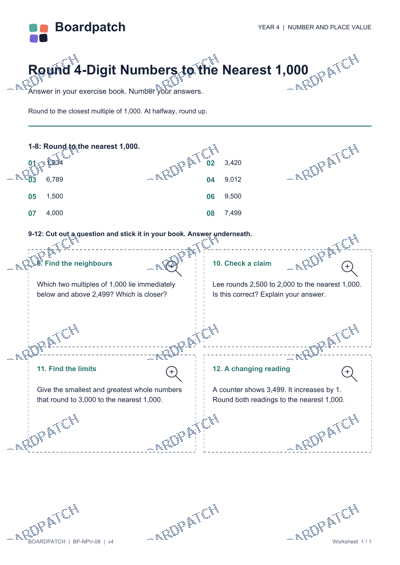 Worksheet preview: Round 4-Digit Numbers to the Nearest 1,000
