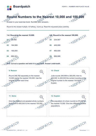 Worksheet preview: Round Numbers to the Nearest 10,000 and 100,000
