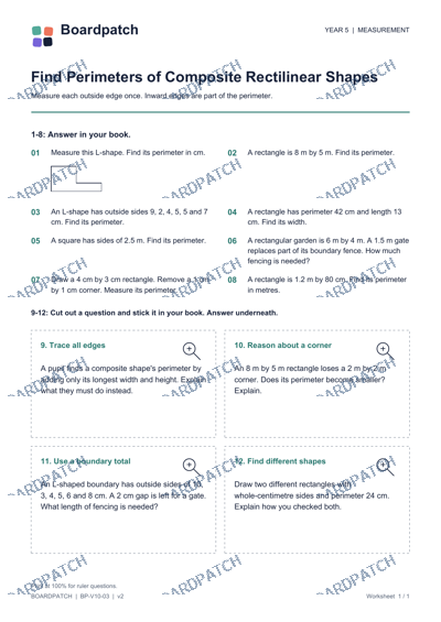 Worksheet preview: Find Perimeters of Composite Rectilinear Shapes