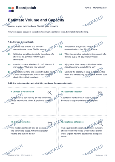 Worksheet preview: Estimate Volume and Capacity