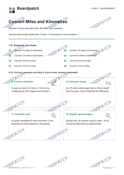 Worksheet preview: Convert Miles and Kilometres