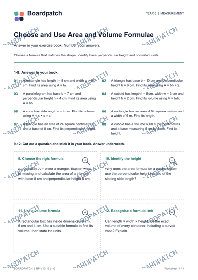 Worksheet preview: Choose and Use Area and Volume Formulae