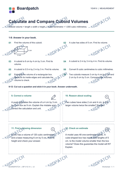 Worksheet preview: Calculate and Compare Cuboid Volumes