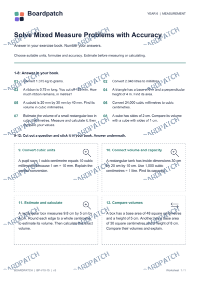 Worksheet preview: Solve Mixed Measure Problems with Accuracy