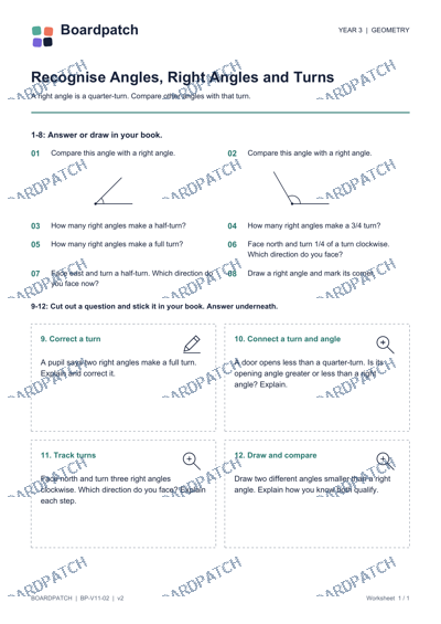 Worksheet preview: Recognise Angles, Right Angles and Turns