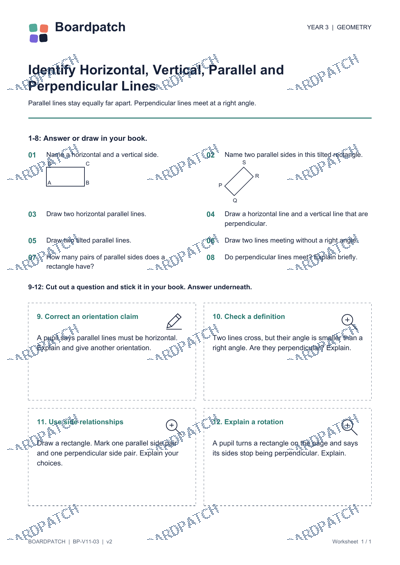 Worksheet preview: Identify Horizontal, Vertical, Parallel and Perpendicular Lines
