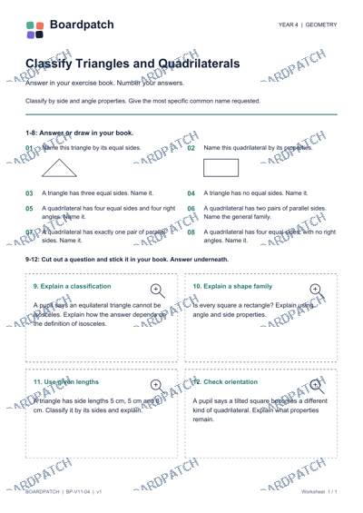 Worksheet preview: Classify Triangles and Quadrilaterals