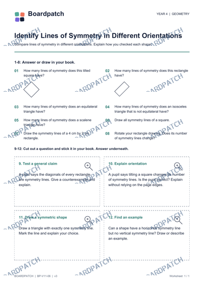 Worksheet preview: Identify Lines of Symmetry in Different Orientations