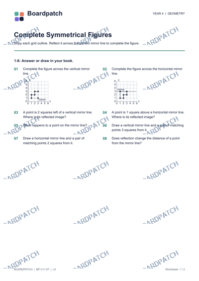 Worksheet preview: Complete Symmetrical Figures
