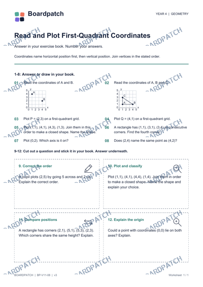 Worksheet preview: Read and Plot First-Quadrant Coordinates