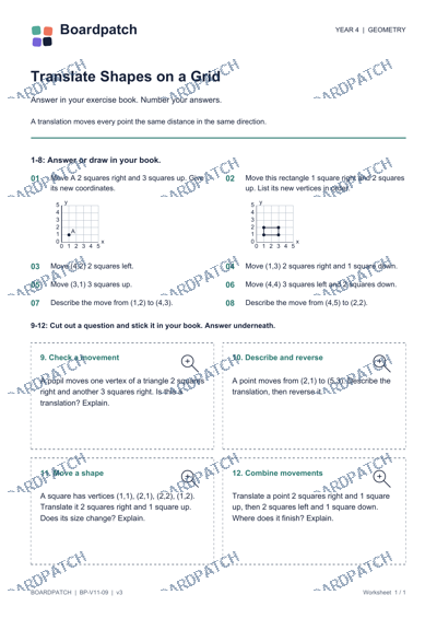 Worksheet preview: Translate Shapes on a Grid