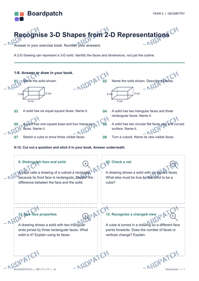 Worksheet preview: Recognise 3-D Shapes from 2-D Representations
