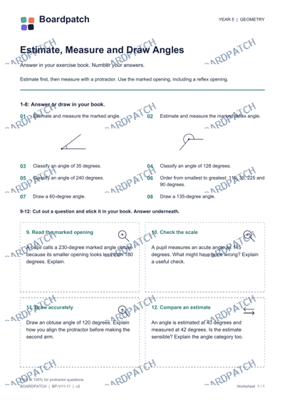 Worksheet preview: Estimate, Measure and Draw Angles