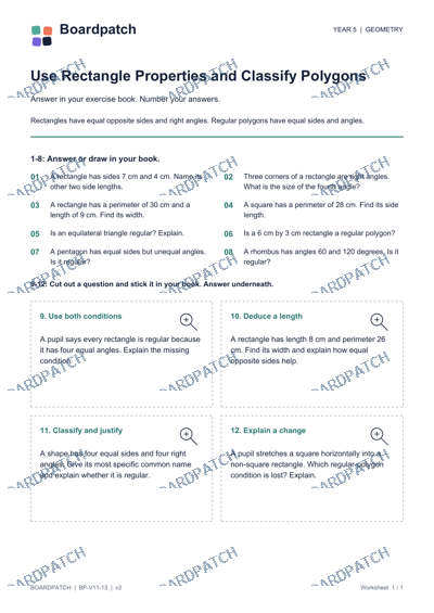 Worksheet preview: Use Rectangle Properties and Classify Polygons