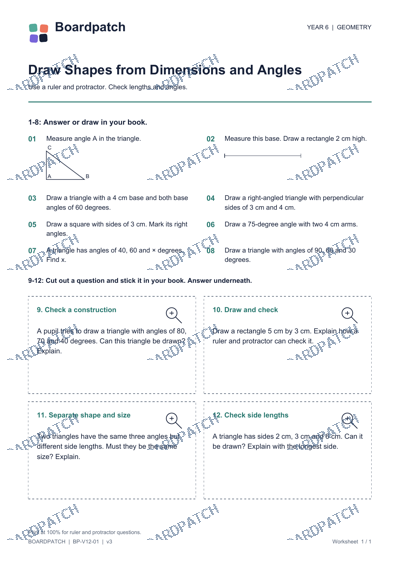 Worksheet preview: Draw Shapes from Dimensions and Angles
