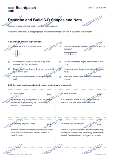 Worksheet preview: Describe and Build 3-D Shapes and Nets