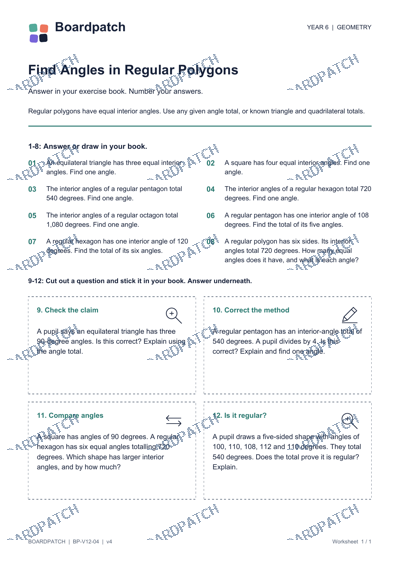 Worksheet preview: Find Angles in Regular Polygons