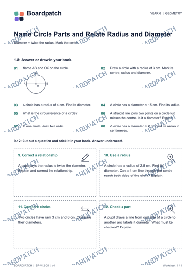 Worksheet preview: Name Circle Parts and Relate Radius and Diameter
