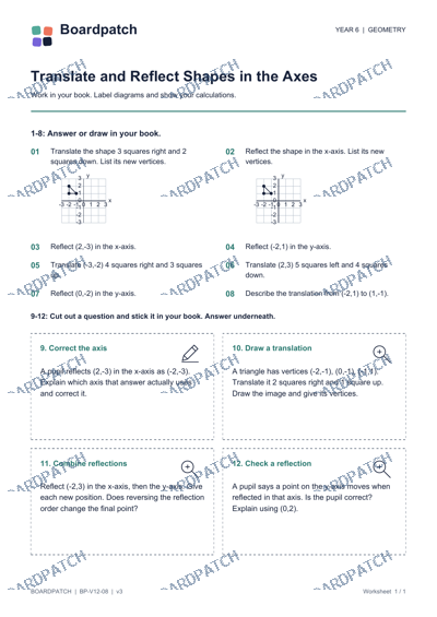 Worksheet preview: Translate and Reflect Shapes in the Axes