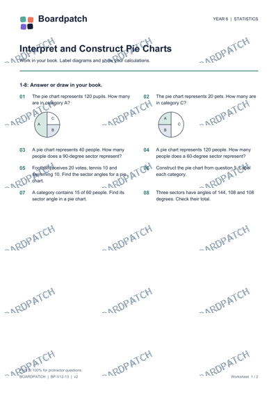 Worksheet preview: Interpret and Construct Pie Charts