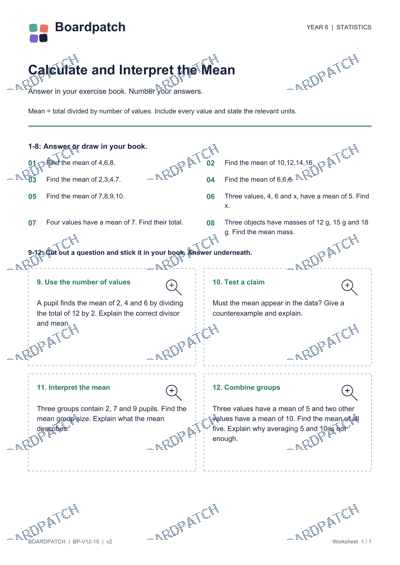 Worksheet preview: Calculate and Interpret the Mean
