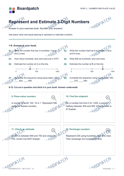 Worksheet preview: Represent and Estimate 3-Digit Numbers