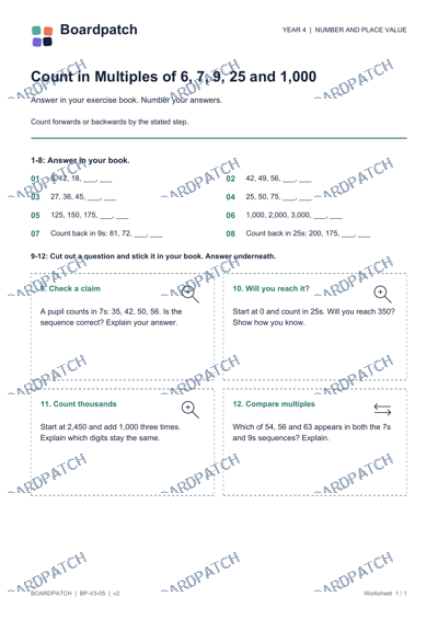Worksheet preview: Count in Multiples of 6, 7, 9, 25 and 1,000
