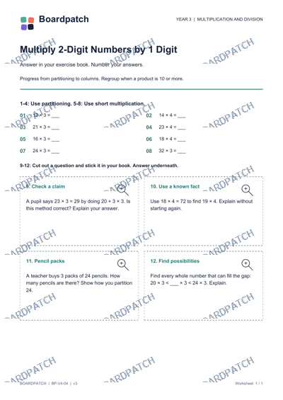 Worksheet preview: Multiply 2-Digit Numbers by 1 Digit