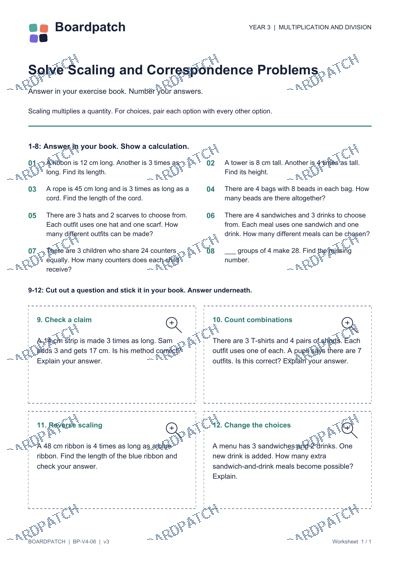 Worksheet preview: Solve Scaling and Correspondence Problems