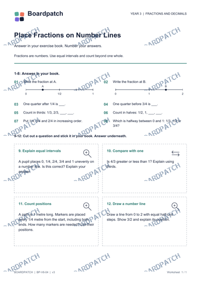 Worksheet preview: Place Fractions on Number Lines