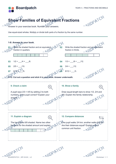 Worksheet preview: Show Families of Equivalent Fractions