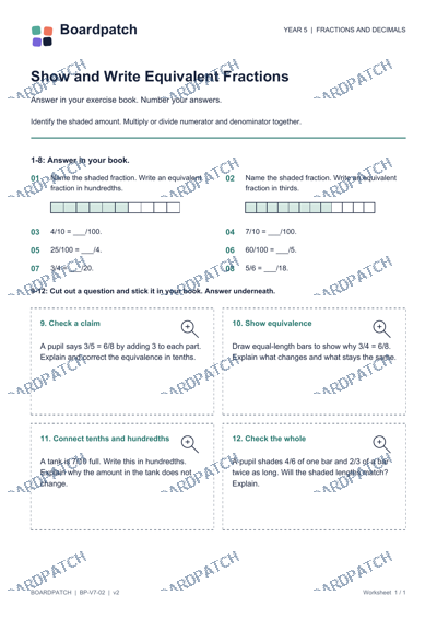 Worksheet preview: Show and Write Equivalent Fractions