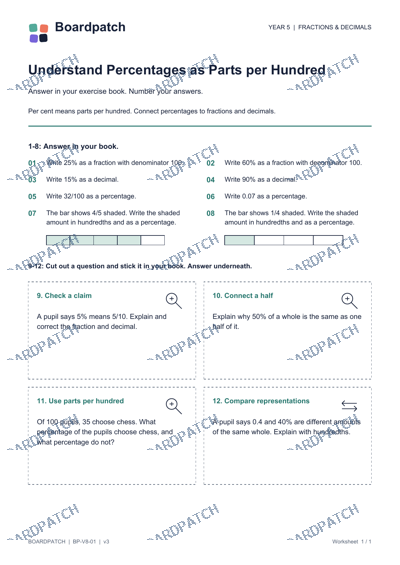 Worksheet preview: Understand Percentages as Parts per Hundred