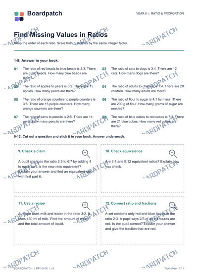 Worksheet preview: Find Missing Values in Ratios