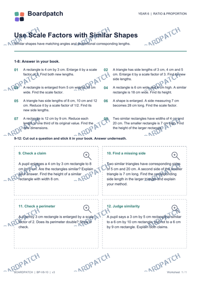 Worksheet preview: Use Scale Factors with Similar Shapes