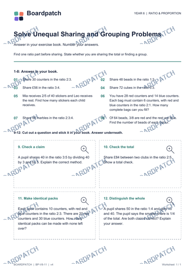Worksheet preview: Solve Unequal Sharing and Grouping Problems