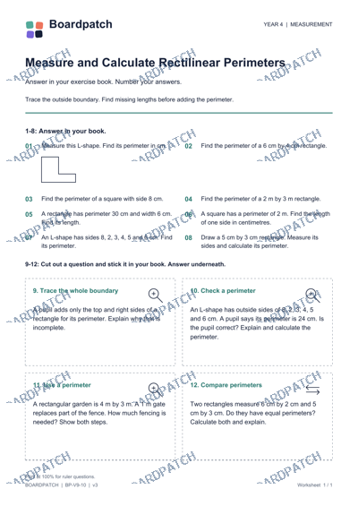Worksheet preview: Measure and Calculate Rectilinear Perimeters