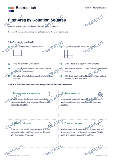 Worksheet preview: Find Area by Counting Squares