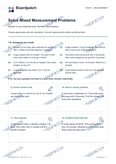 Worksheet preview: Solve Mixed Measurement Problems